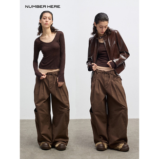 NUMBER HERE 高密纯棉珠帆挺阔版型休闲裤高街时尚复古潮流阔腿裤