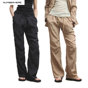 NUMBER HERE 超轻光泽感直筒微喇高级质感轻薄自然褶皱感休闲长裤