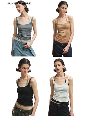 NUMBERHERE 【欧阳娣娣同款】两件式设计感撞色显瘦吊带背心组合