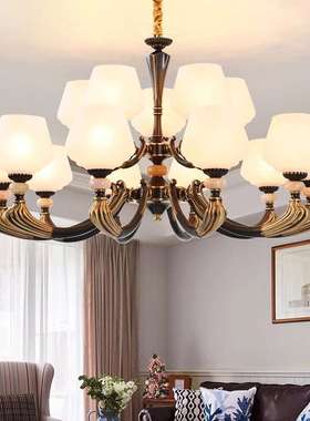 美式吊灯客厅灯全铜奢华简约复古欧式别墅复式楼双层 79013