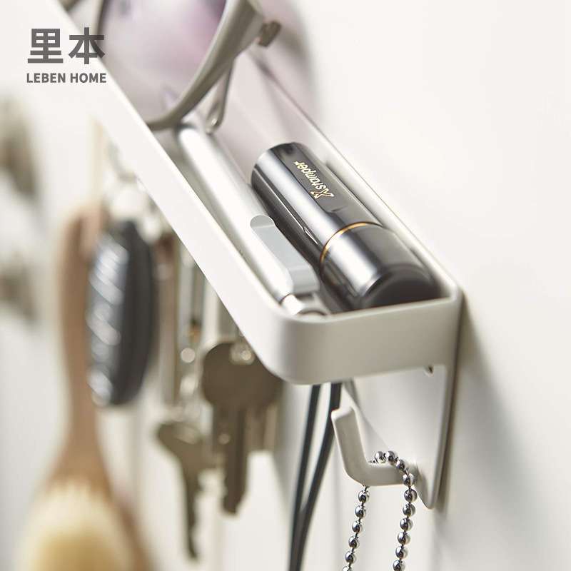 ?双层磁吸门后挂钩置物架进门玄关收纳免打孔衣帽雨伞钥匙挂架