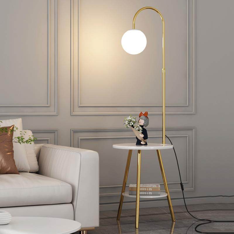 北欧落地灯客厅沙发旁边带置物架轻奢简约卧室床头柜茶几一体台灯