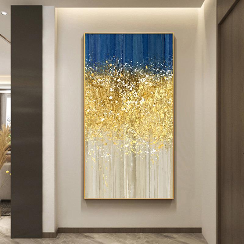 客厅玄关装饰画招财风水轻奢壁画入户走廊竖版挂画大气金色发财树