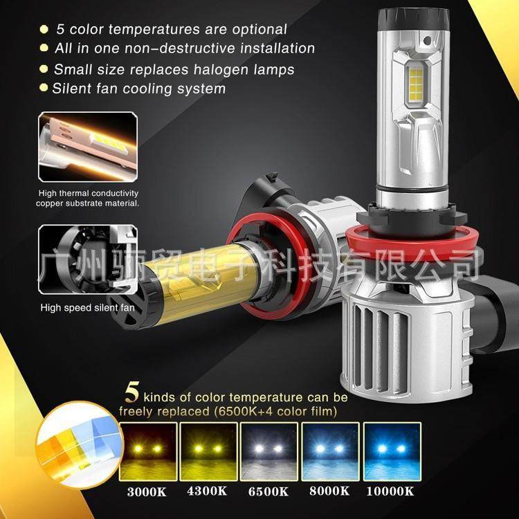 E4P汽车LED大灯直插式大功率风扇铝件散热 雾灯五色可选配变色