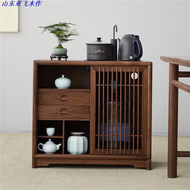 新中式黑胡桃木茶水柜 老榆木茶室客厅烧水柜 全实木现代简约茶台