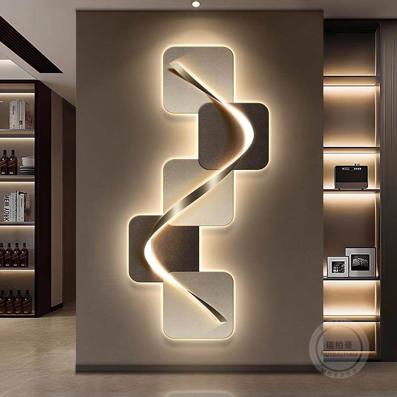 轻奢入户玄关装饰画led灯意式极简客厅走廊过道挂画高级感墙壁画