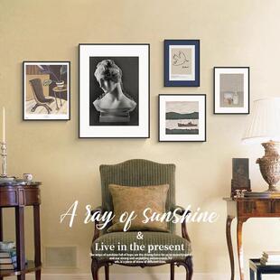 跨境美式复古装饰画抽象简约客厅沙发背影墙酒店工装