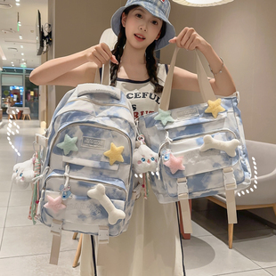 高颜值扎染书包女大容量初中生小学生三到六年级双肩包 2025新款