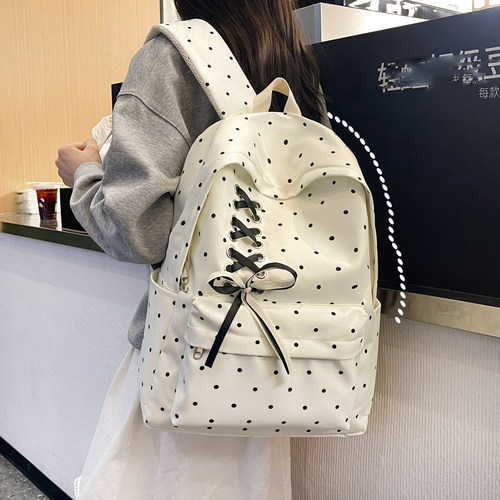 日系ins波点高颜值女生双肩包