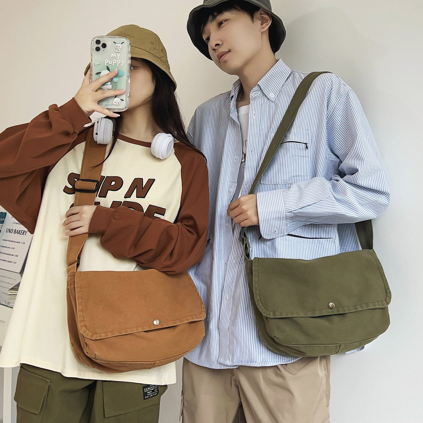 日系ins简约休闲学院风单肩斜跨包女韩版邮差复古学生帆布包潮包