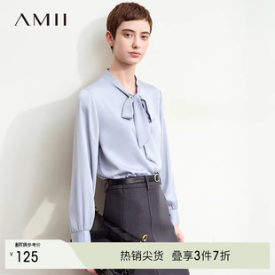 雪纺衫 AMII 春秋知性优雅宽松V领蝴蝶结绑带长袖 优雅 女 法式