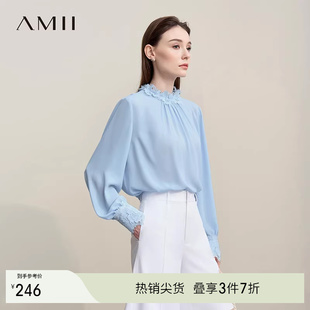 Amii2026春新款优雅法式通勤风蕾丝花边拼接雪纺衫女宽松飘逸上衣