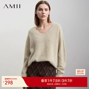 Amii【羊绒绵羊毛羊毛衫】2025秋冬无缝一体成型毛衣秋冬季女上衣