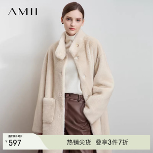 环保皮草 立领时尚 冬季 款 毛绒外套女士 轻奢仿貂毛外套长款 Amii