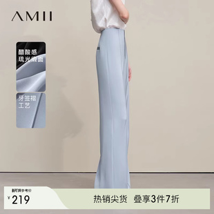 女哑光缎面裤 休闲长裤 子 优雅通勤风牙签褶直筒裤 Amii2026春新款