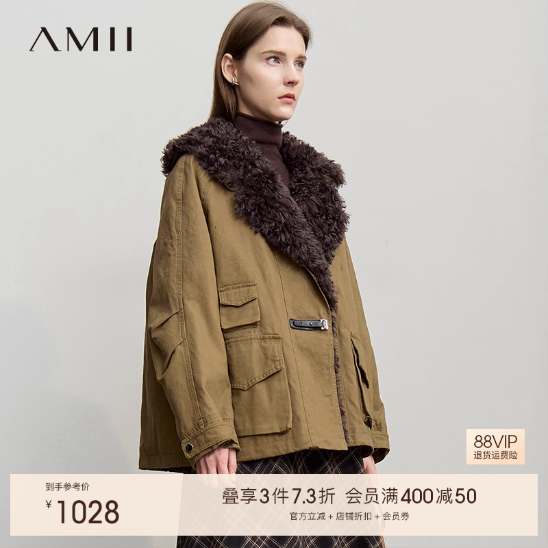 Amii【厚款羽绒服】2025冬季复古风加厚保暖派克服羽绒服外套女