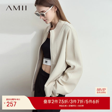 AMII【复古风】2025秋秋韩版复古休闲减龄拉链卫衣外套女春秋