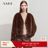 冬款 Amii 轻奢风环保皮草 V领仿水貂毛宽松温暖毛绒外套