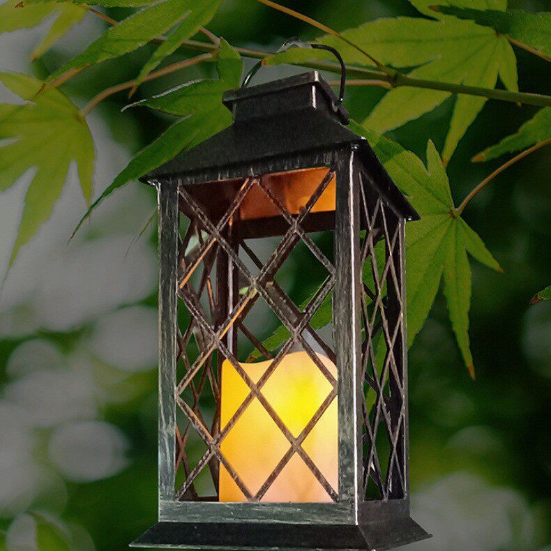 太阳能蜡烛灯跨境笼户外镂空路灯防水悬挂庭院仿古手提风灯
