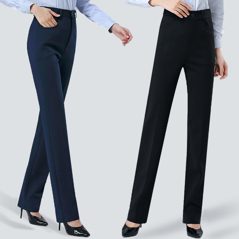 藏蓝色西裤女直筒裤春职业裤子工作裤弹力制服女裤西装裤