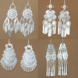 新款少数民族银饰头饰苗族舞蹈演出佩戴夸张新款耳环苗族银饰耳串