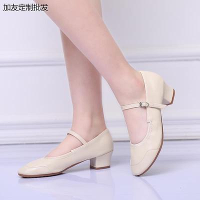 广场舞鞋中跟真皮女夏季