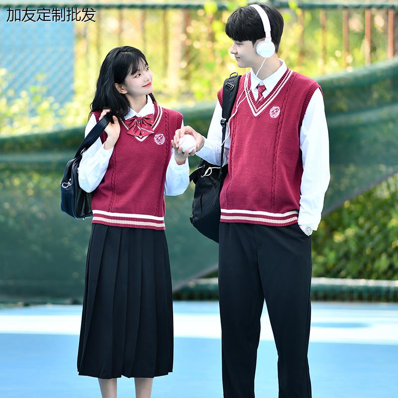 高中生合唱演出服初中学生红色毛衣学院风秋冬校服运动会班服套装