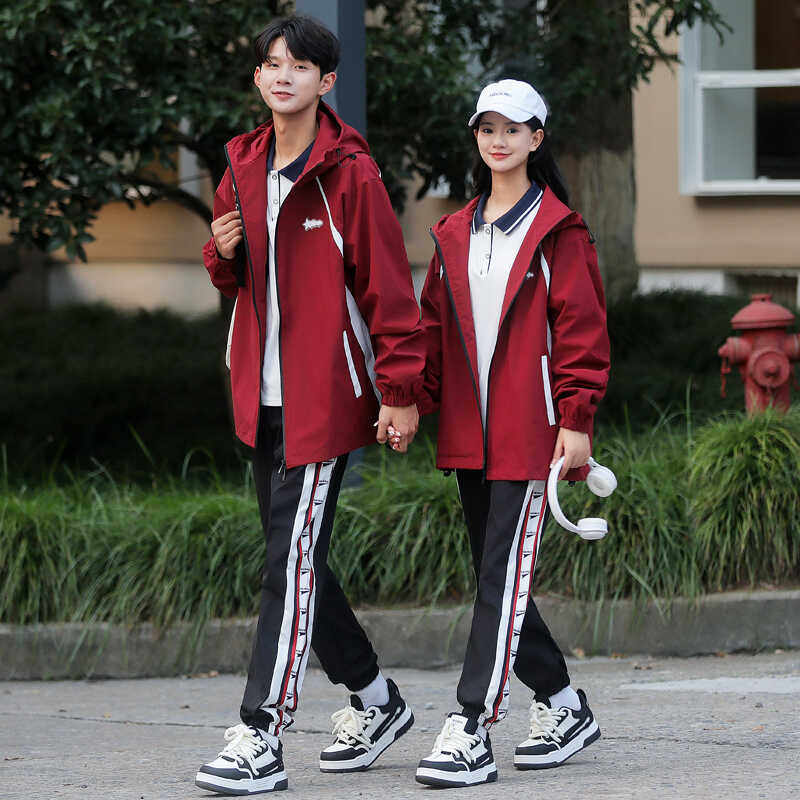 初中生校服套装高中学生秋冬季冲锋衣外套运动会学院风班服三件套