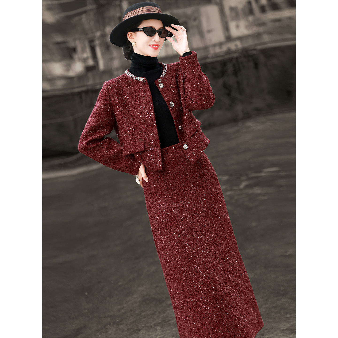 2025秋冬新款气质外套半身裙套装