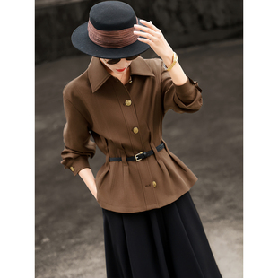 兰瑟儿2025秋冬新款气质通勤高级感衬衣长袖收腰显瘦纯色衬衫上衣