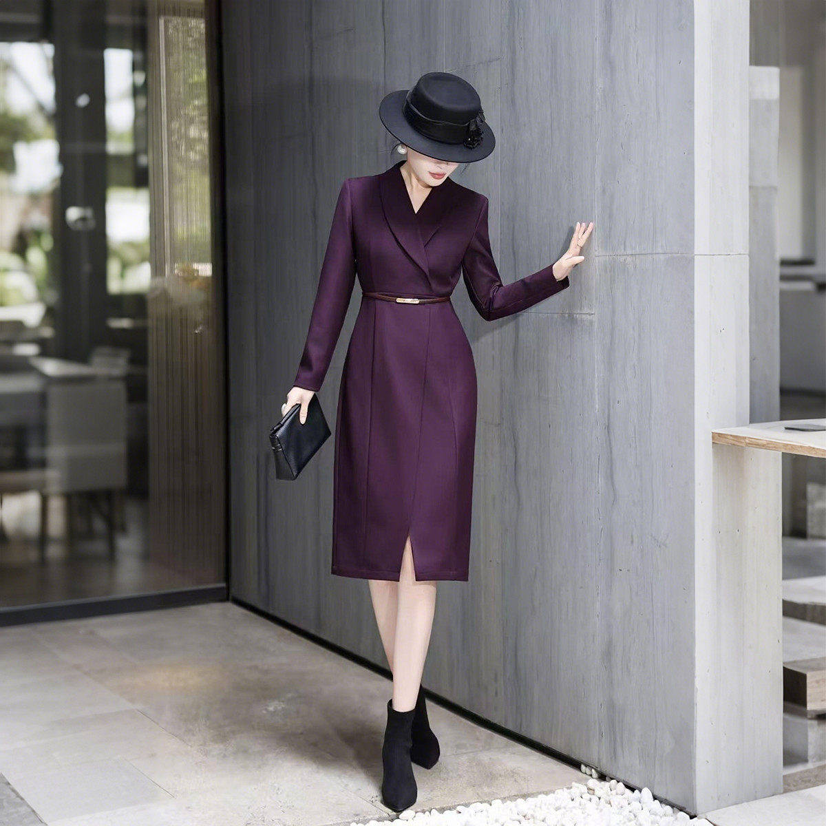 兰瑟儿2026春季新款气质通勤职业西装裙长袖收腰系带开叉连衣裙女,女装/女士精品,连衣裙,淘宝优惠券,粉丝福利购,淘宝优惠卷