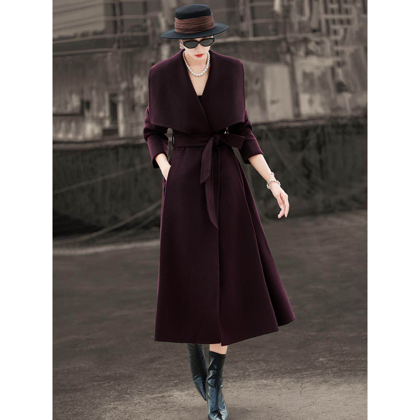 兰瑟儿2025冬季新款气质复古大翻领含羊绒羊毛双面毛呢大衣外套女,女装/女士精品,毛呢外套,淘宝优惠券,粉丝福利购,淘宝优惠卷