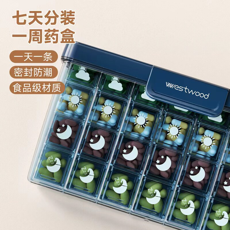 Westwood药盒一周七天早中晚吃药提醒分药盒便携式药品药片分装盒图片