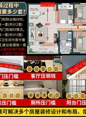 五帝钱真品压门槛门对门纯铜过门石下压的出入T平安入户门铜钱
