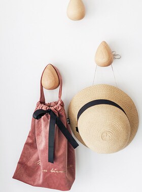 极速实木水滴衣帽钩衣钩墙壁免打孔雨滴创意衣服挂U钩黏胶单个玄