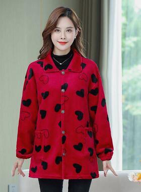 极速罩衣2021新款加绒加厚短款冬季法兰K绒成人女长袖妈妈装时尚