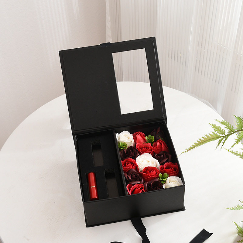 创意情人节生日礼物盒透明开窗翻盖伴手礼盒玫瑰花项链