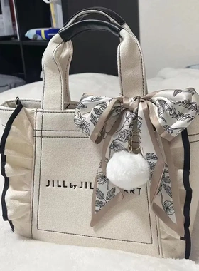 日系可爱花边帆布包大容量妈咪包女生通勤手提斜挎包百搭便当包包
