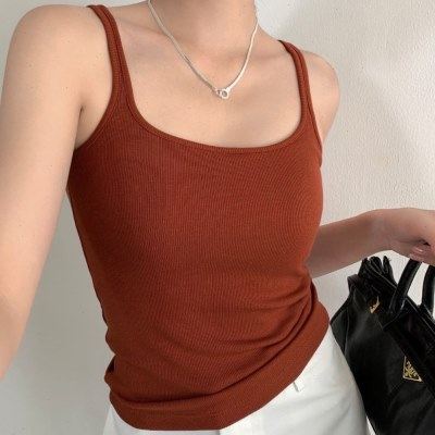 秋冬胸垫杯一体毛自内搭背心吊带带打底衫红色磨小方螺纹内衣女领
