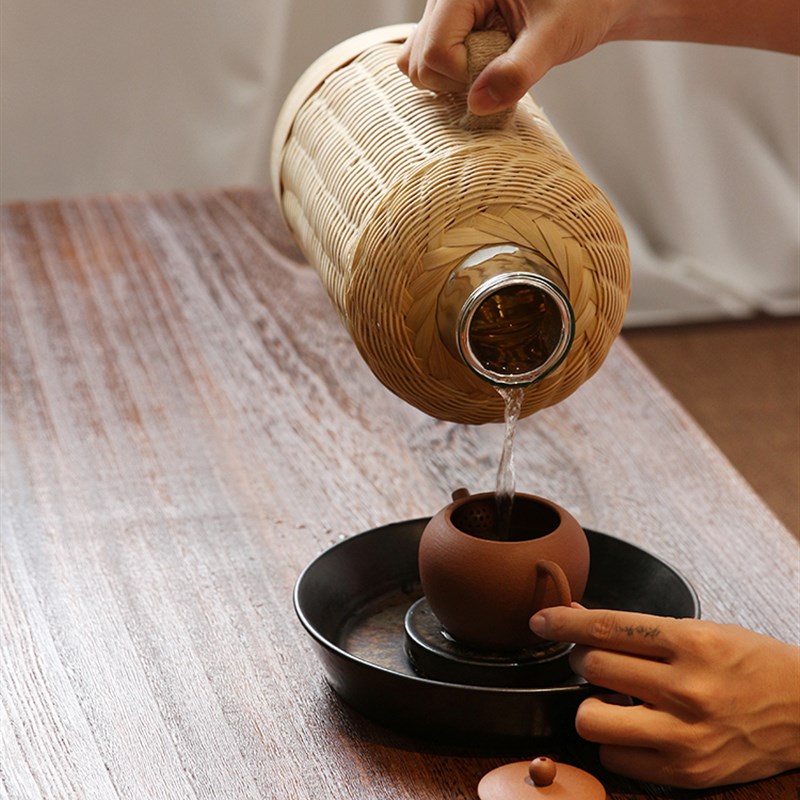 热水瓶家用手工竹编传统木塞热水壶茶室办公室保温瓶玻璃内胆水壶