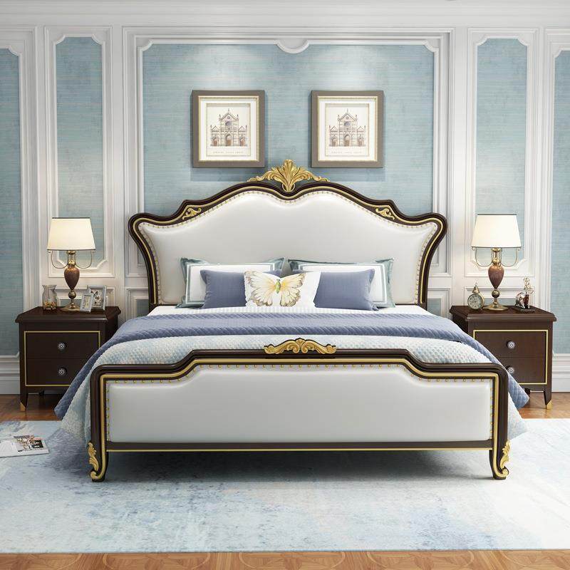 美式实木床现代简约轻奢床1.8米双人主卧软包床简欧1.5米储物婚床