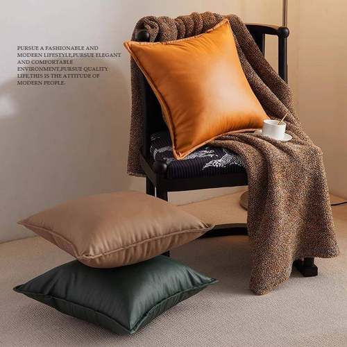 橙色科技布抱枕皮沙发客厅靠枕套轻奢高级感不含芯枕头床头靠背垫