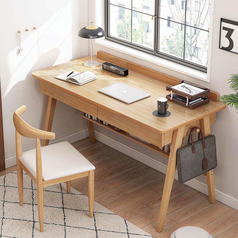 书桌简约家用台式电脑桌学生实木写字桌子卧室学习桌简易办公桌椅