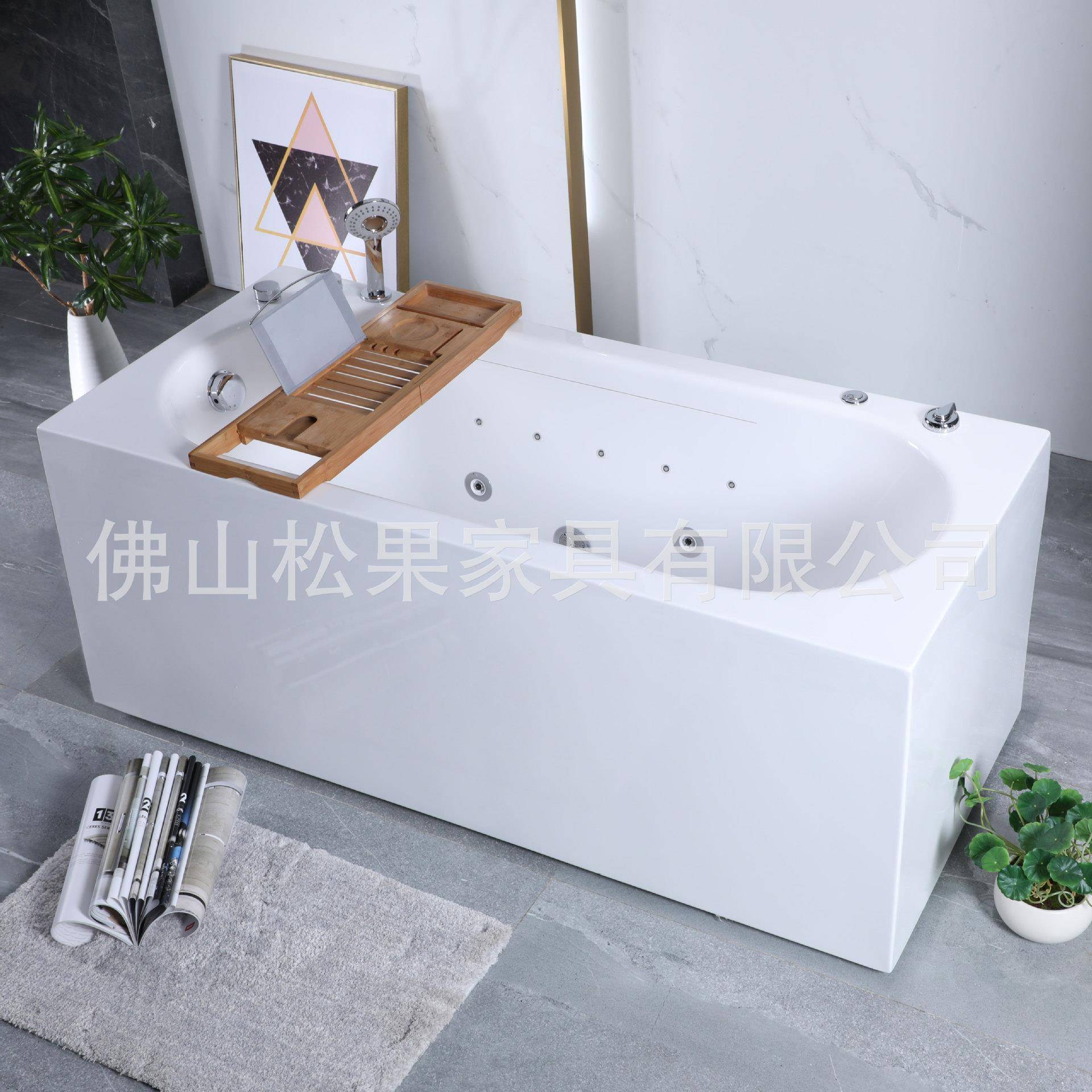 2021新款独特款式酒店家用舒适瀑布冲浪按摩带灯无缝一体式浴缸
