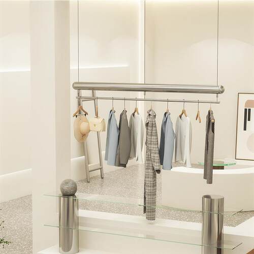 服装店展示架不锈钢陈列货架钢丝绳悬挂吊架橱窗网红挂衣架落地式