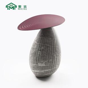麦古现代意式极简摩登创意大小组合边几台大理石底座金属台面茶几