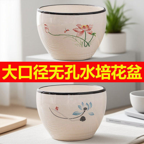 水仙花铜钱草花盆清仓捡漏陶瓷无孔碗莲大口径水培高款花盆容器