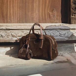 【文淇同款】香港山下有循迹胎牛皮保龄球包波士顿单肩斜跨手提包