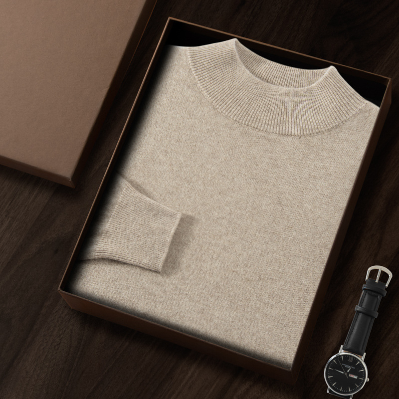 【刘雯同款】秋冬男士半高领山羊绒羊毛衫一线无缝羊绒衫男套头针