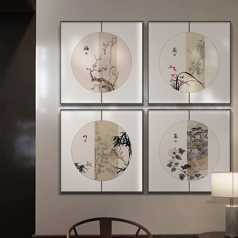 新中式方形迎客松餐厅q挂画饭店包厢玄关装饰画茶室禅意山水墨壁图片